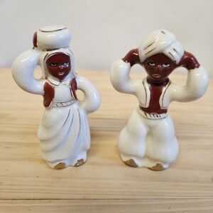 Vintage 50s Arabian Couple Ceramic Salt and Pepper Shakers